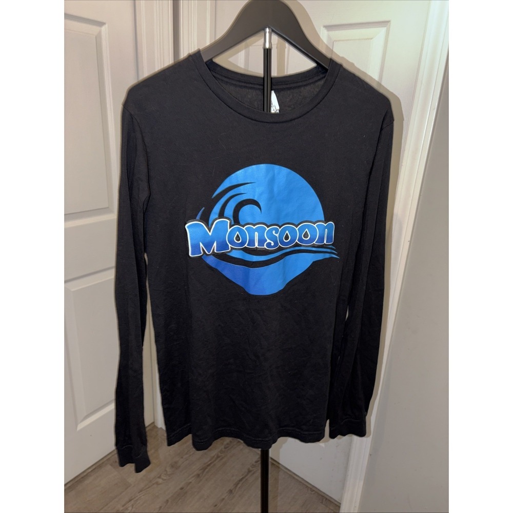Black Large Graphic T Shirt Long Sleeve Bella Canvas Monsoon Colorful Layer EUC